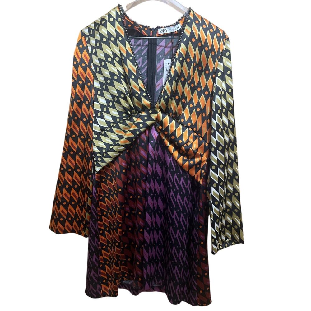 NWT ZARA WOMEN'S PRINTED SHORT DRESS MULTI COLOR SIZE L 2140/027